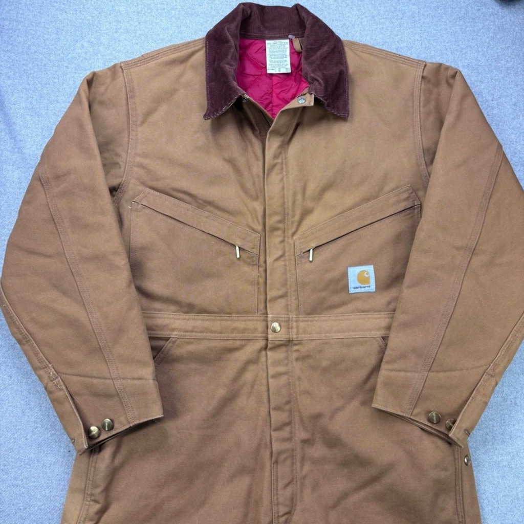 Carhartt Men's Brown Field Jacket With Maroon Collar
